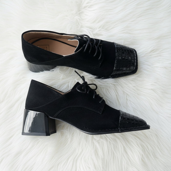 Mila Raine Lace up Black Croc/Suede Link