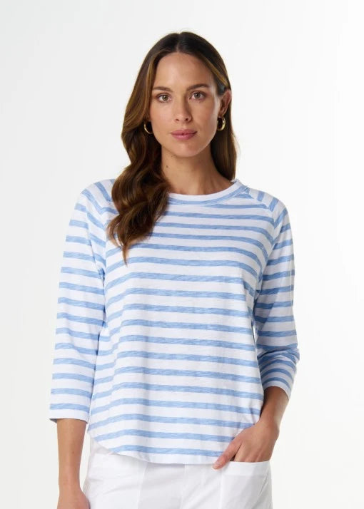 Cloth + Paper + Scissors Tee 3/4 Sleeve Repeat Offender White/Sky Blue C1387-26