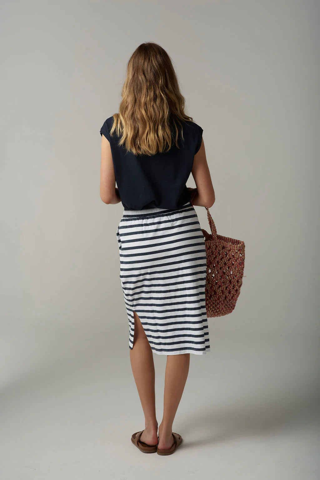 Cloth + Paper + Scissors Navy Striped Skirt 1557