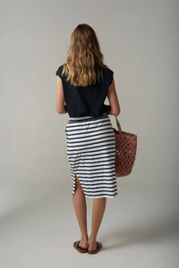 Cloth + Paper + Scissors Navy Striped Skirt 1557