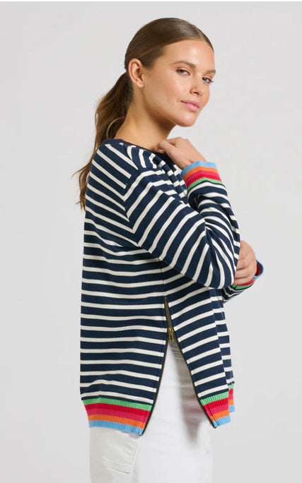 Est 1971 Navy/White Stripe Zipside Sweatshirt