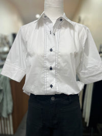 Etta Shirt Short Sleeve White/Navy Cotton Trim