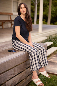 Cloth + Paper + Scissors Pant Gingham Hay Stack Dark Navy GC5302-264