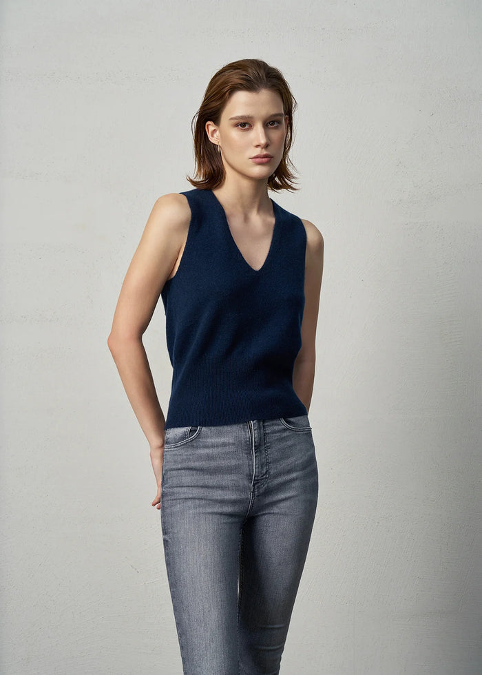 Aleger Vest Cashmere Low V French Navy N2180