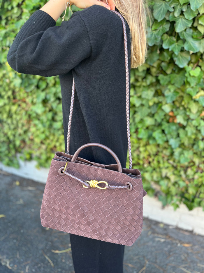 L’ora D'oro Chocolate Woven Nubuck Leather Bag