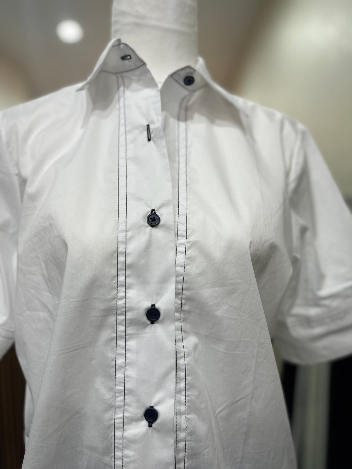 Etta Shirt Short Sleeve White/Navy Cotton Trim