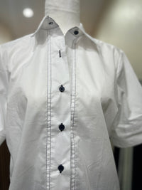 Etta Shirt Short Sleeve White/Navy Cotton Trim