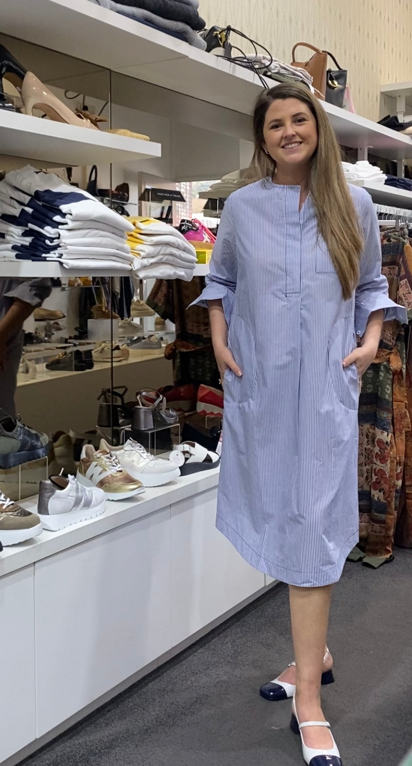 Etta Dress Round Collar Blue/White Stripes