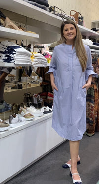 Etta Dress Round Collar Blue/White Stripes