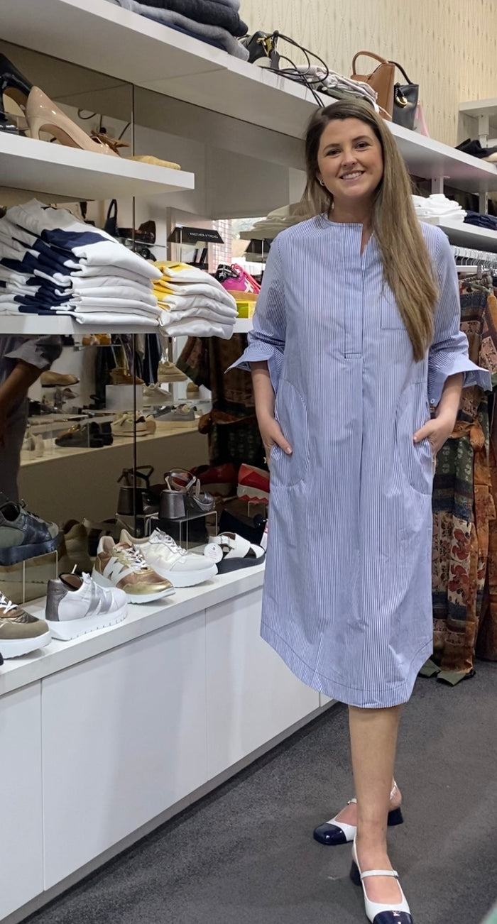 Etta Dress Round Collar Blue/White Stripes