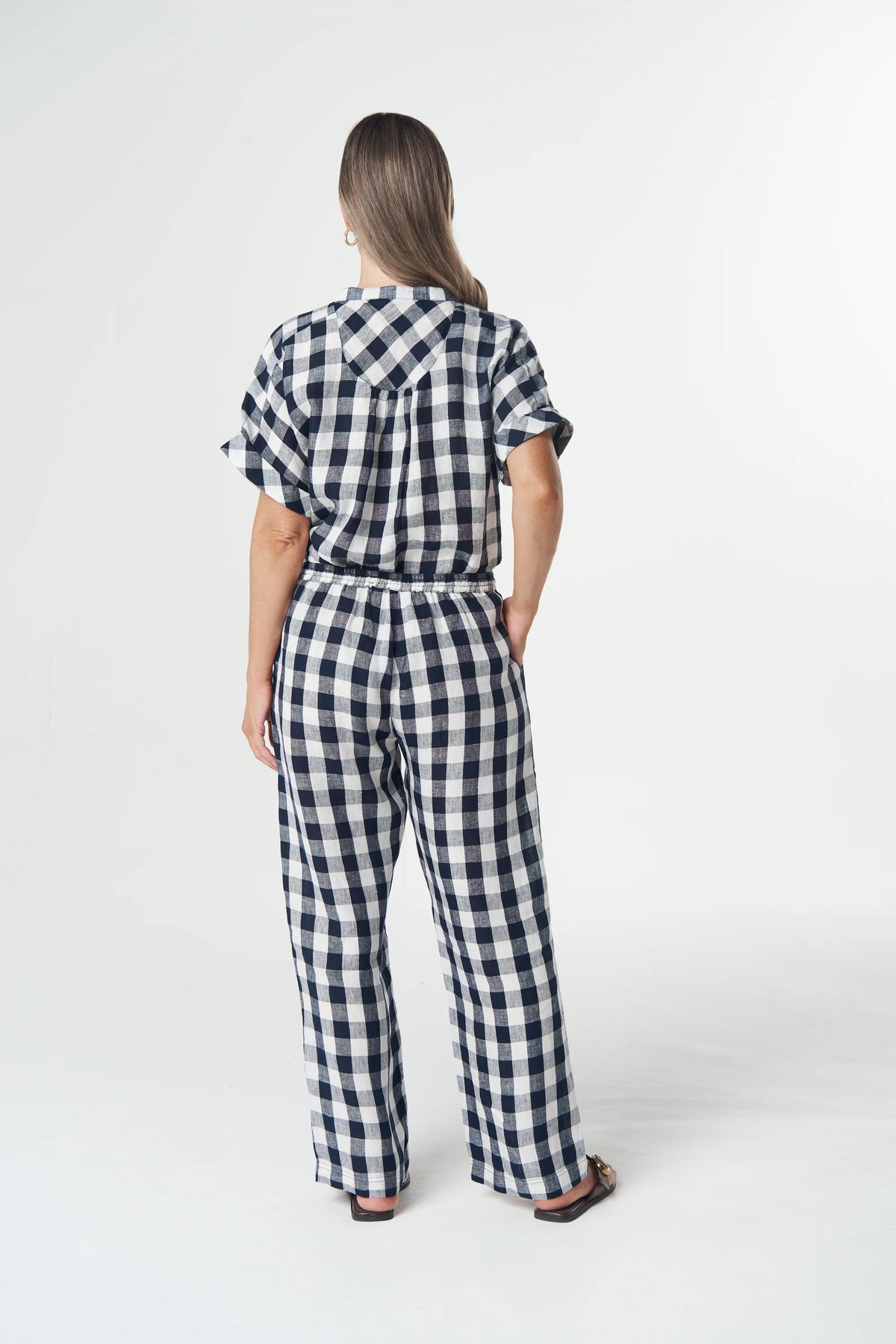 Cloth + Paper + Scissors Pant Gingham Hay Stack Dark Navy GC5302-264