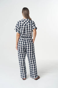 Cloth + Paper + Scissors Pant Gingham Hay Stack Dark Navy GC5302-264