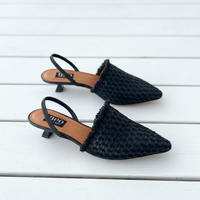Neo Sling Back Raffia Heeled  Black AG-25058