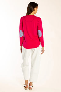 Bow And Arrow Jumper Hot Pink  Swing w Blue/White Elbow Patches