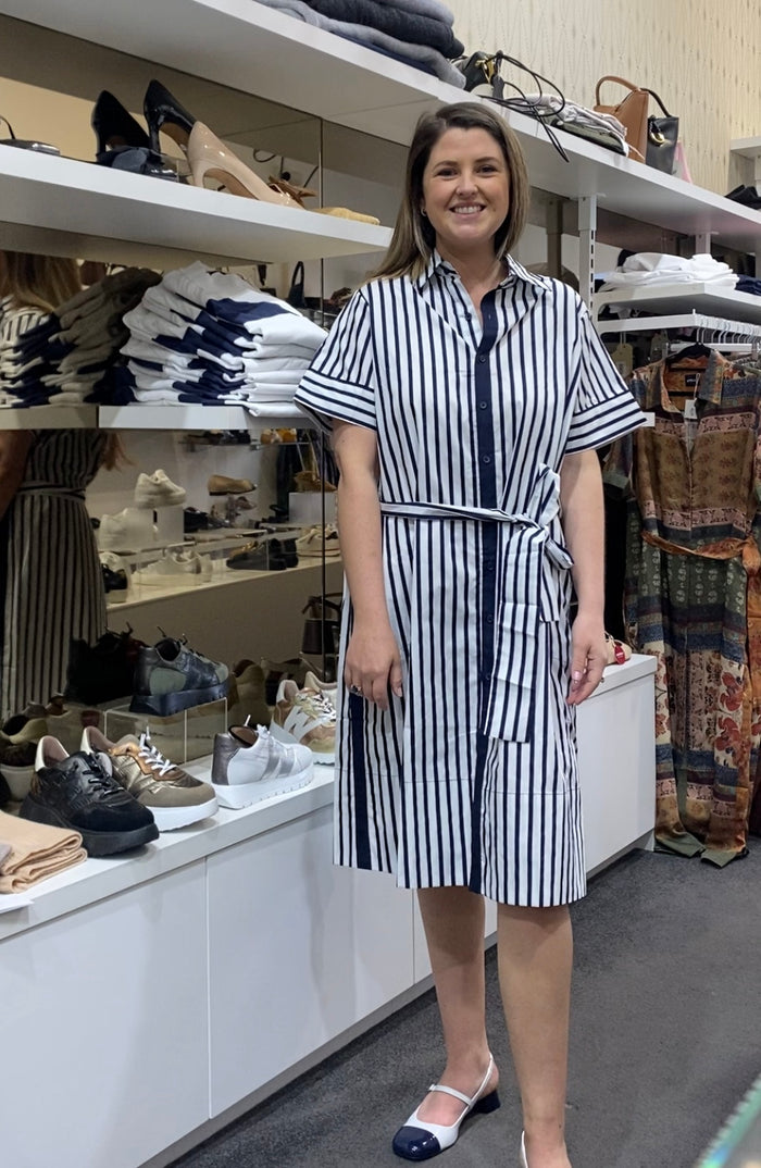 Etta Dress Bold Shirt Style Navy Stripe