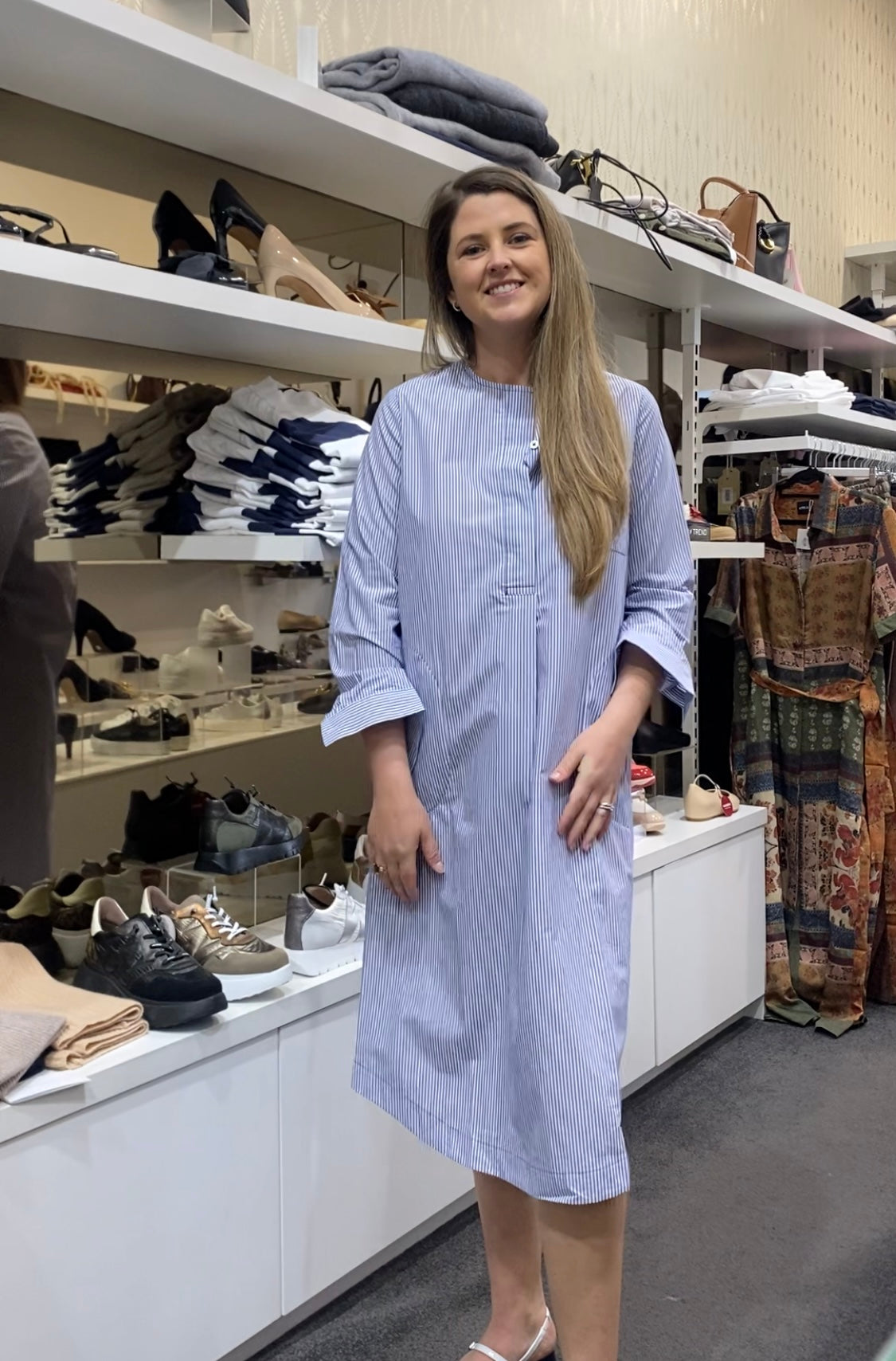 Etta Dress Round Collar Blue/White Stripes