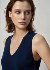 Aleger Vest Cashmere Low V French Navy N2180