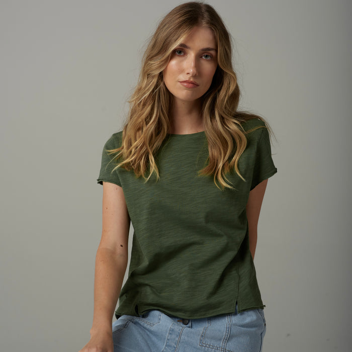 Cloth + Paper + Scissors Front Split Tee Fairway Green  C1384