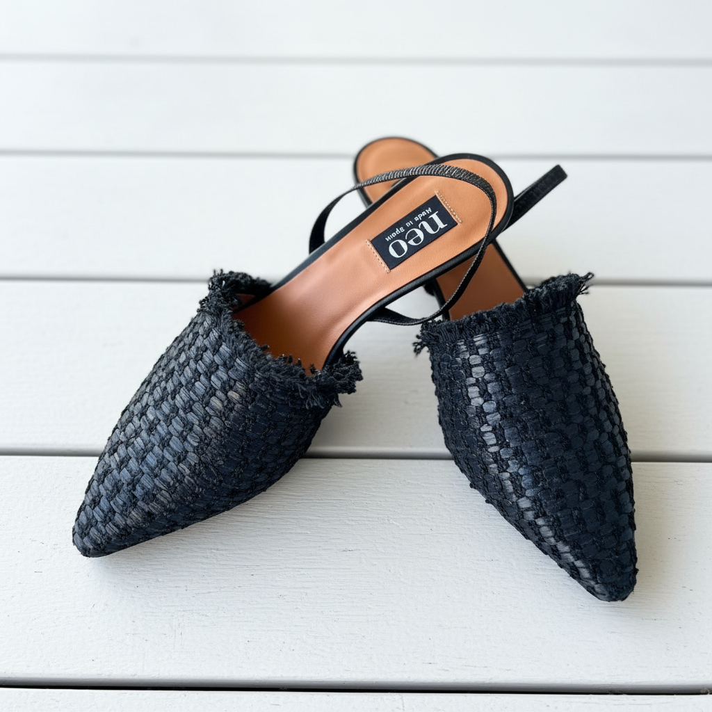 Neo Sling Back Raffia Heeled  Black AG-25058