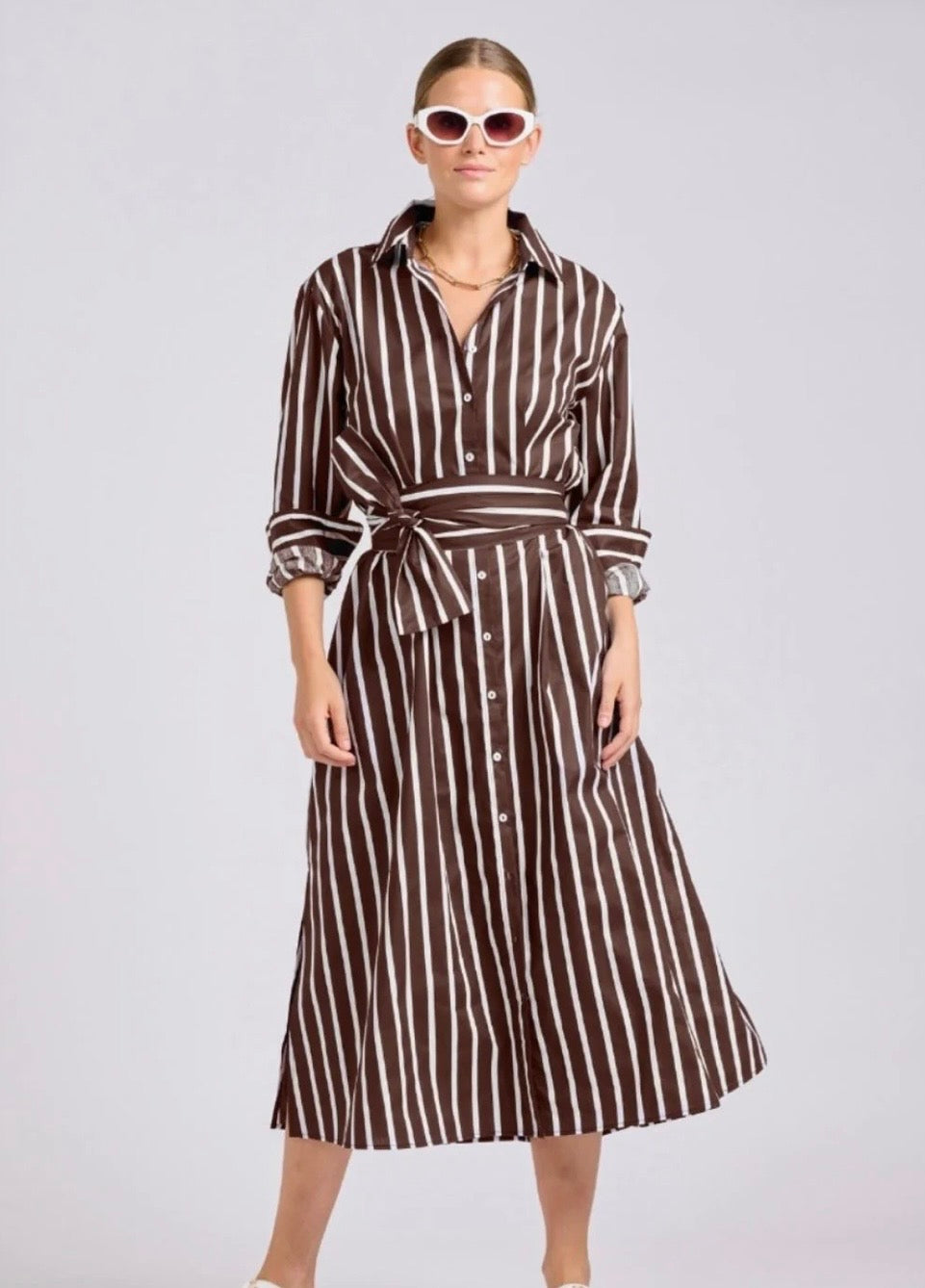 Shirty Luna Longline Shirtdress Chocolate Stripe