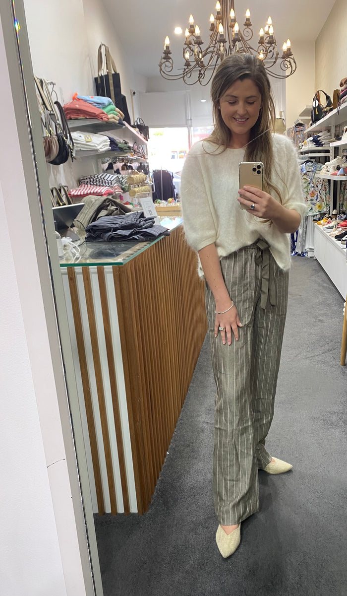 Etta Full Length Linen Brow/Cream Stripe