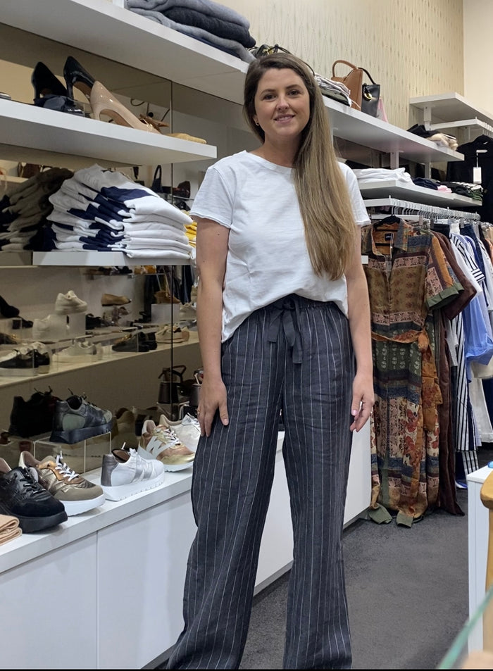 Etta Pant Linen in Blue/Cream Stripe