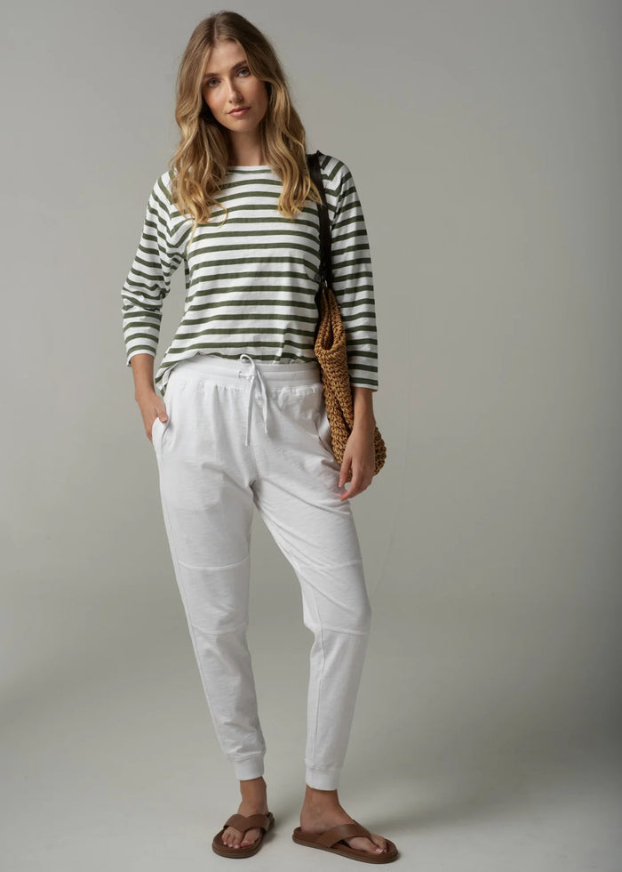 Cloth + Paper + Scissors White/Fairway Green Striped 3/4 Sleeve Tee C1387