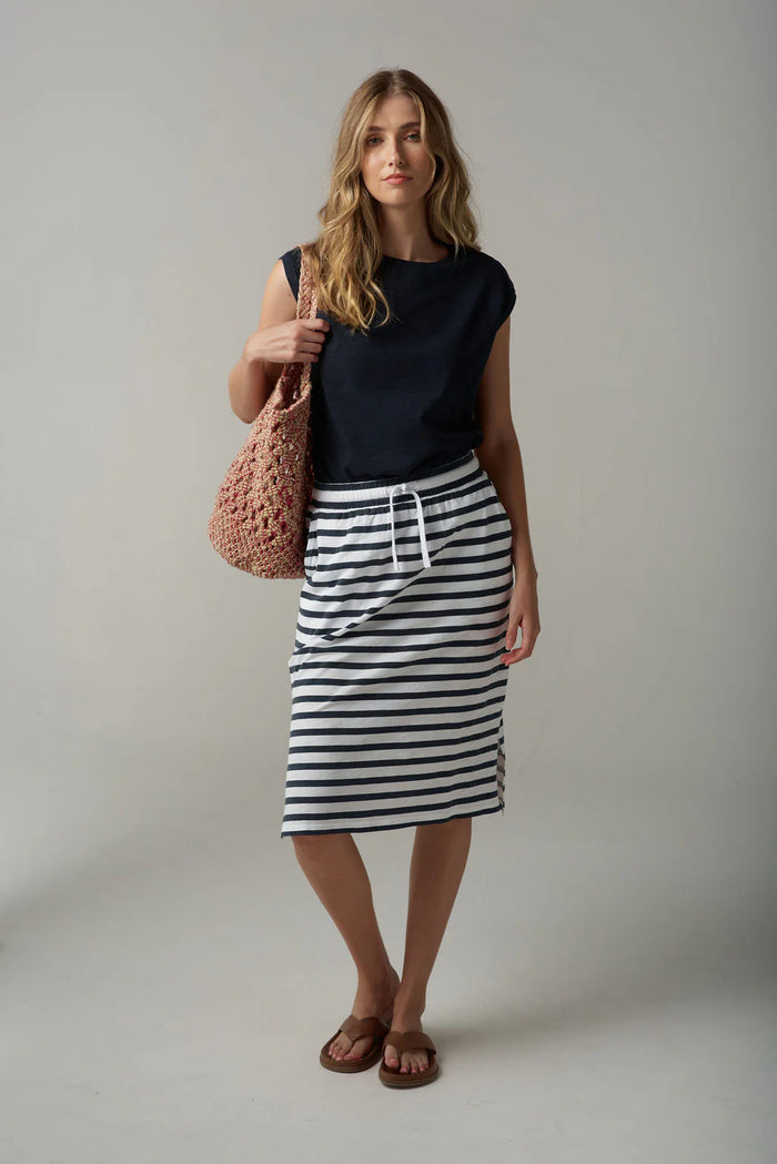 Cloth + Paper + Scissors Navy Striped Skirt 1557