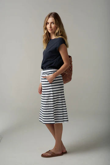 Cloth + Paper + Scissors Navy Striped Skirt 1557