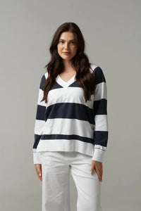 Cloth Paper Scissors V Neck Rugby Navy/White