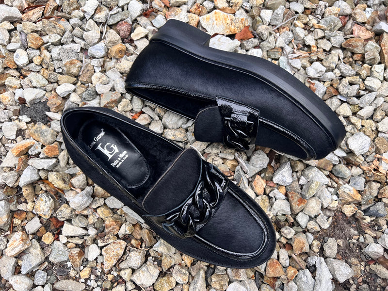 Luca Grossi Black Pony Loafer with Metal front detail G882M