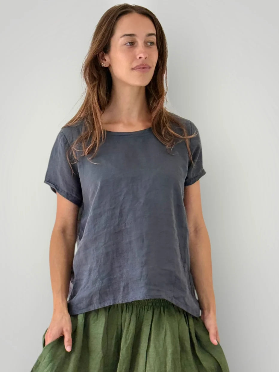 Frockk Top Ellie Round Neck Linen Charcoal