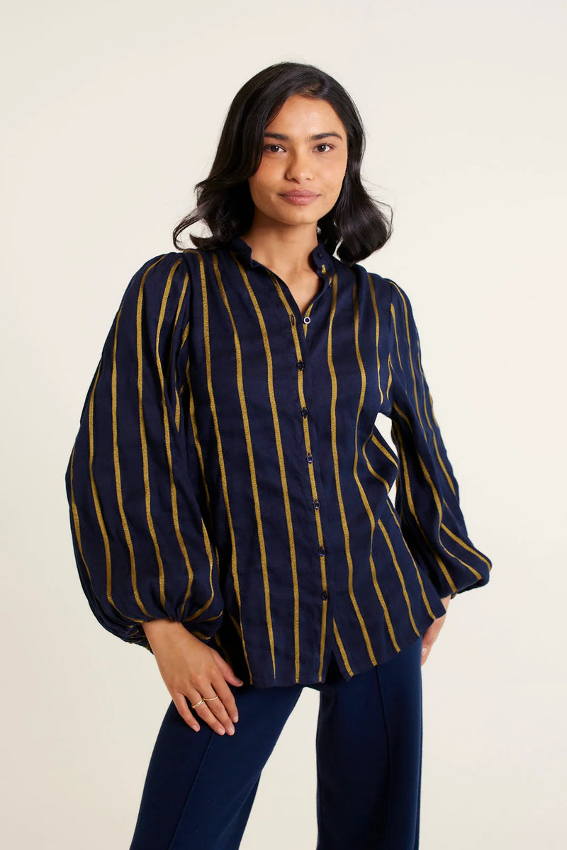 Alessandra Frankie Linen Shirt  Ink/Gold 800Q