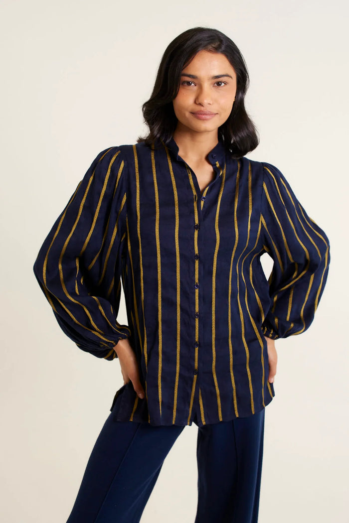 Alessandra Frankie Linen Shirt  Ink/Gold 800Q