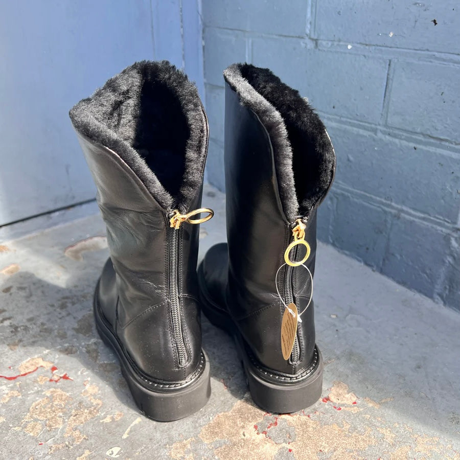 Luca Grossi Black Mid Fur lined Boot with back zip K648T