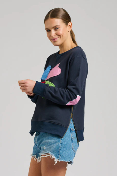 Est 1971 Navy Zipside Cotton Sweatshirt