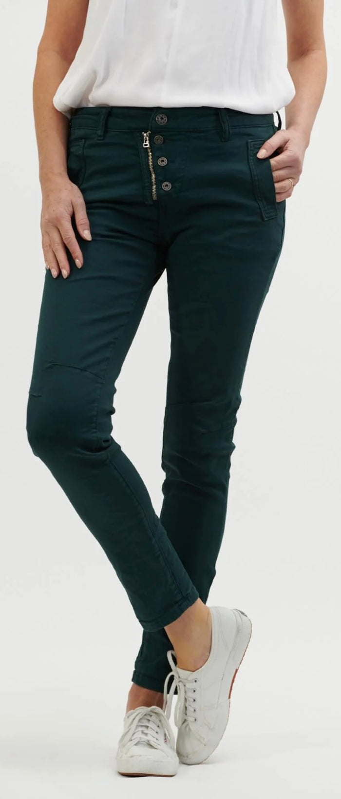 Italian Star Zip/Button Jeans Forrest Green 8123