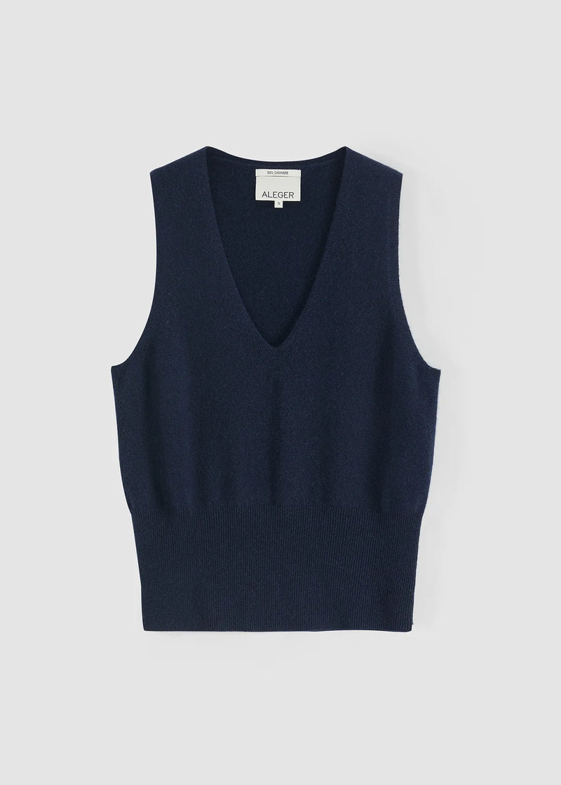 Aleger Vest Cashmere Low V French Navy N2180