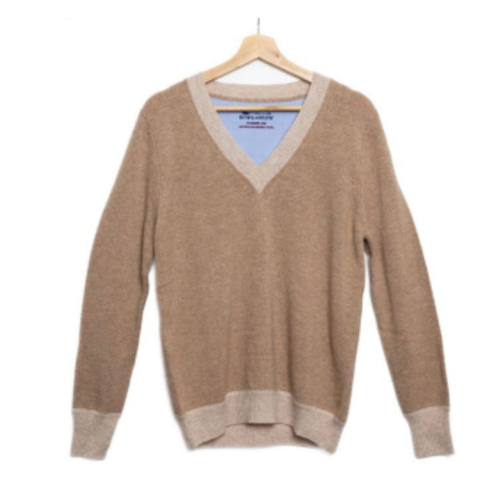 Bow And Arrow Camel Ribbed V Neck Cashmere Blend