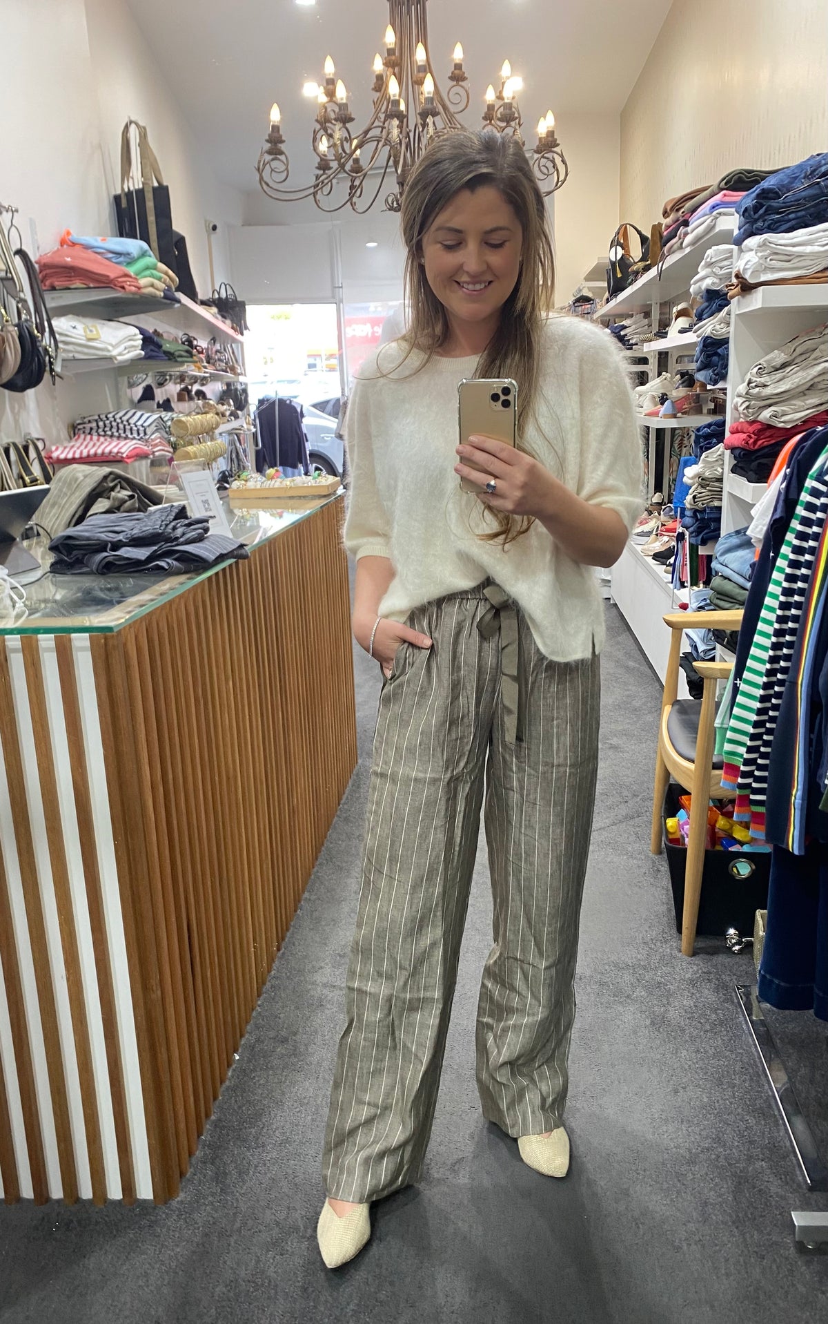 Etta Full Length Linen Brow/Cream Stripe