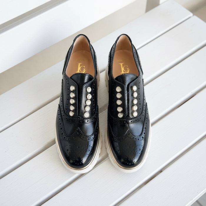 Luca Grossi Shoe Brogue Slip On Patent Nero F623M