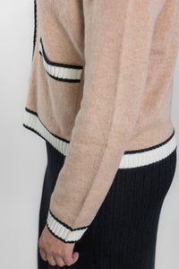 Bow and Arrow Camel Black/White Short Cardigan