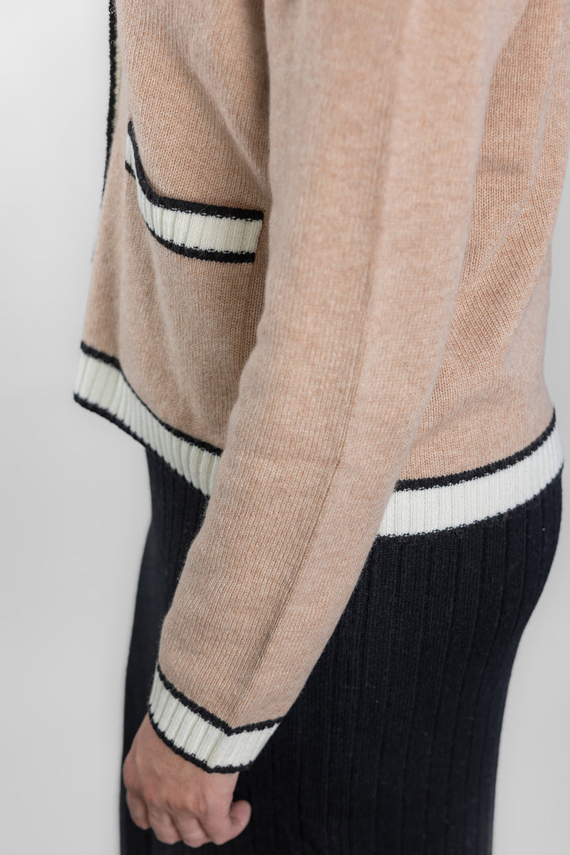 Bow and Arrow Camel Black/White Short Cardigan