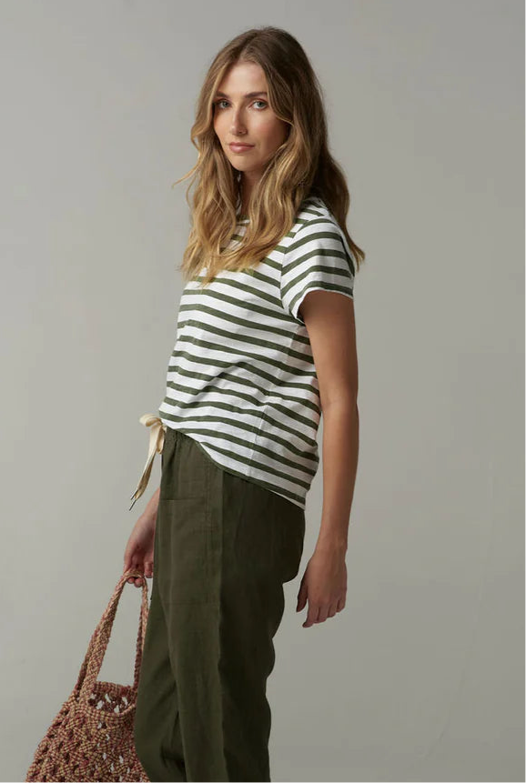 Cloth + Paper + Scissors White/Fairway Green S/S Striped Tee C1378