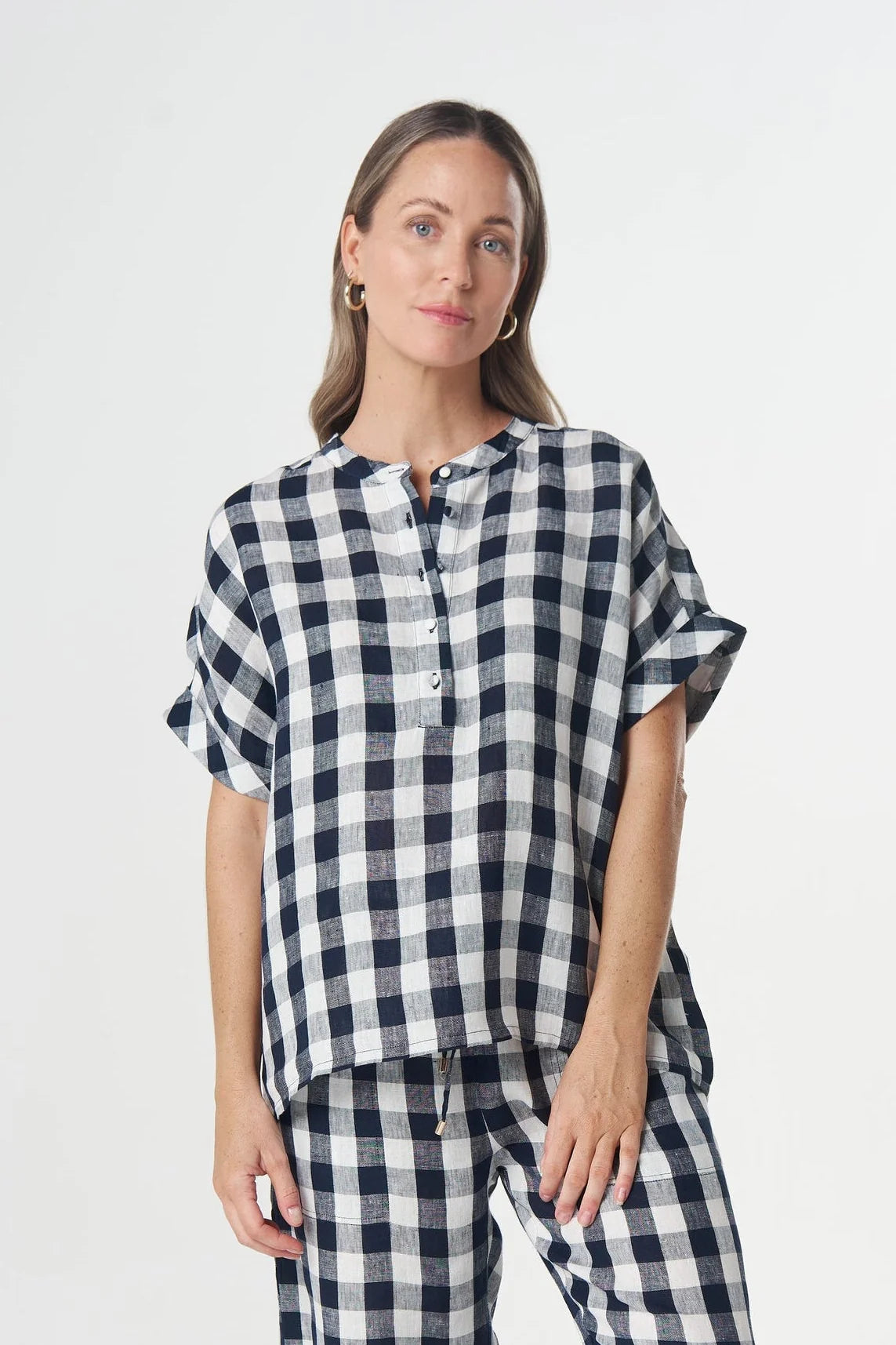 Cloth + Paper + Scissors Blouse Gingham Honey Dark Navy GC4465-264