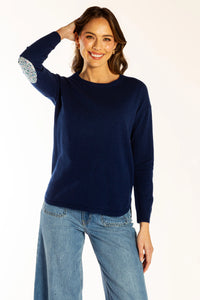 Bow And Arrow Jumper Ink Blue Swing w Liberty Elbow Patches