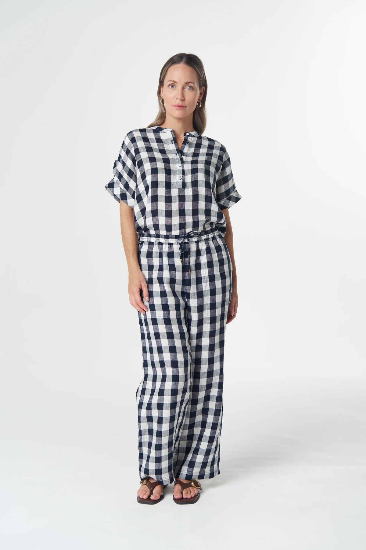 Cloth + Paper + Scissors Pant Gingham Hay Stack Dark Navy GC5302-264