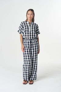 Cloth + Paper + Scissors Pant Gingham Hay Stack Dark Navy GC5302-264