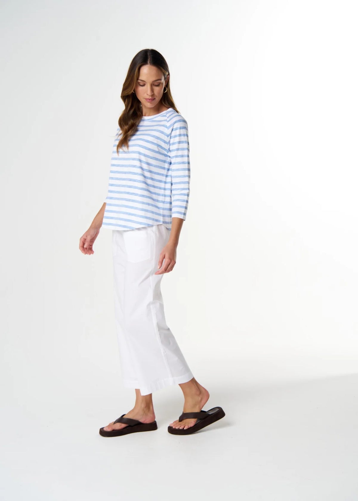 Cloth + Paper + Scissors Tee 3/4 Sleeve Repeat Offender White/Sky Blue C1387-26