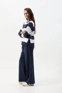Cloth Paper Scissors Brushed Cotton Striped Sweater White/Parisian Night